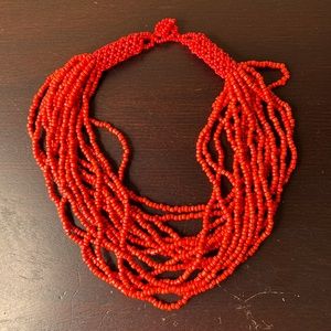 Vintage 20” Glass Coral Seed Bead Necklace, Choker, Multi-strand, Beach Style